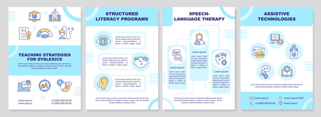 2D teaching strategies for dyslexics brochure template, leaflet design with thin linear icons, 4 vector layouts. - obrazy, fototapety, plakaty