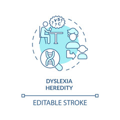 2D editable blue icon dyslexia heredity concept, simple isolated vector, dyslexia thin line illustration.