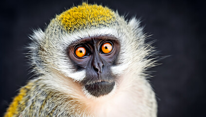 Obraz premium High Detail, Medium Portrait Photo, An vervet monkey on black background. High Quality