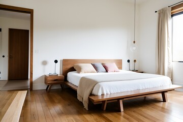 Modern Farmhouse Charm Interior Design of a Bedroom with Hardwood Floors