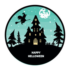 Green Halloween castle vector silhouette.