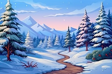 Watercolor Christmas card. Beautiful night Illustration. Generative AI