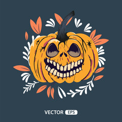 Halloween pumpkin on dark background vector design