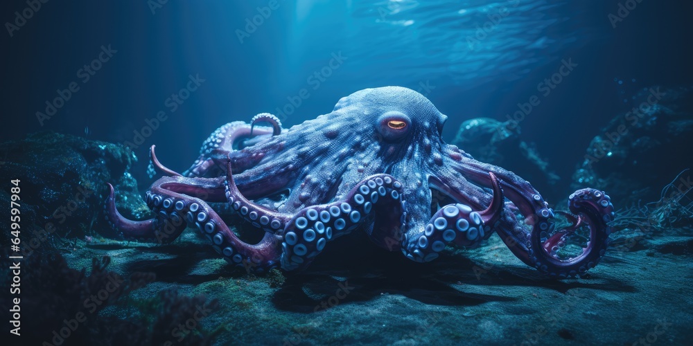 Sticker giant octopus hiding in the darkness, Generative AI