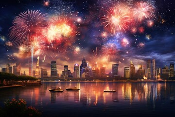 Fototapeta na wymiar Fireworks above the city. 