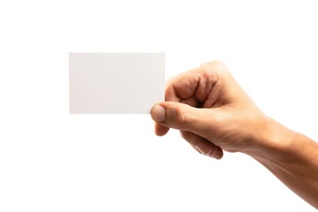 Obraz premium Black male hand holding a blank business card isolated no background
