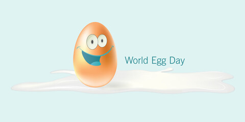 World Egg Day.brown egg on blue background with smiley face for the celebration of Egg Day.