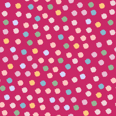 Confetti seamless pattern. Hand drawn colorful distressed dots on bright pink background. Cute circle allover print