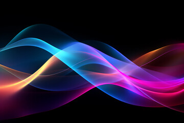 Naklejka premium Curved colorful neon light waves.