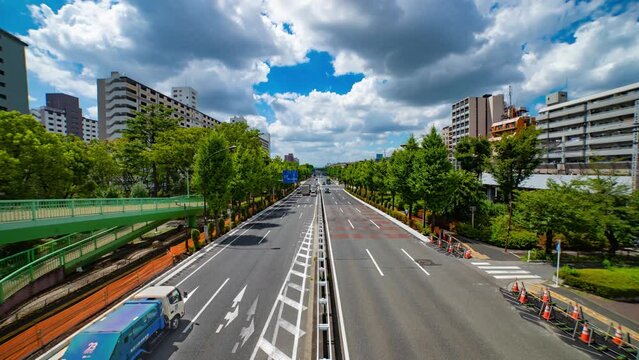 A timelapse of traffic jam at the downtown street in Takashimadaira Tokyo wide shot