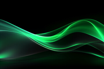 Obraz premium curved green neon light wave.