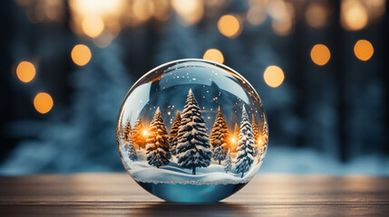 Weihnachtliche Glaskugel, Winter, Lichter, Deko Tannenbäume, Schnee, Schneekugel