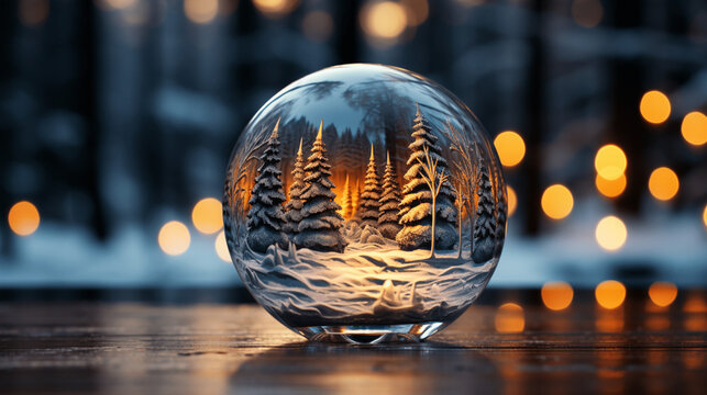 Weihnachtliche Glaskugel, Winter, Lichter, Deko Tannenbäume, Schnee, Schneekugel