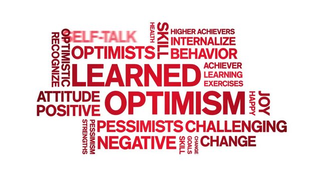 Learned Optimism animated tag word cloud;text design animation kinetic typography seamless loop.