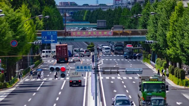 A timelapse of traffic jam at the downtown street in Tokyo telephoto shot