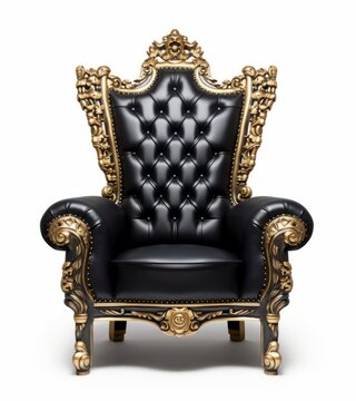 Throne chair black gold color isolated on plain background