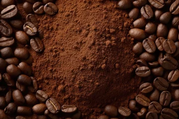 Roasted coffee beans different sort ground and whole. Texture and background, top view © DenisNata