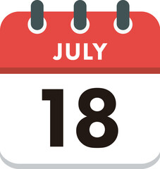 Flat Icon Calendar - 18 July. Vector flat daily calendar icon. Day and month.