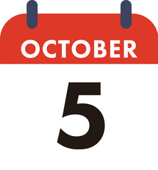 Flat Icon Calendar - 5 October. Vector flat daily calendar icon. Day and month.