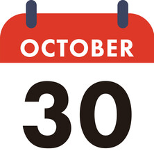 Flat Icon Calendar - 30 October. Vector flat daily calendar icon. Day and month.