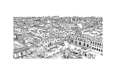 Building view with landmark of  Salvador is the municipality in Brazil. Hand drawn sketch illustration in ve