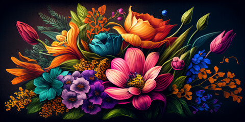 Colorful spring flowers as present. Generative AI