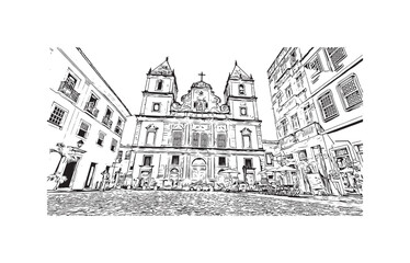 Building view with landmark of  Salvador is the municipality in Brazil. Hand drawn sketch illustration in ve