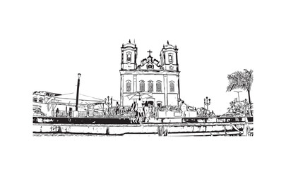 Building view with landmark of  Salvador is the municipality in Brazil. Hand drawn sketch illustration in ve
