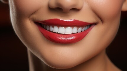 Fototapeta premium Close-up of a natural woman's smile showcasing teeth