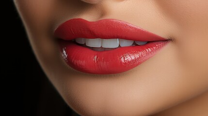 Fototapeta premium Close-up of a natural woman's smile showcasing teeth