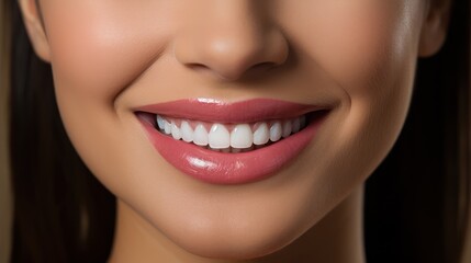 Fototapeta premium Close-up of a natural woman's smile showcasing teeth