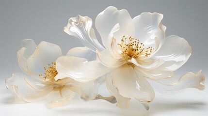 Fototapeta na wymiar a white flower with yellow stamens on a white background. generative ai