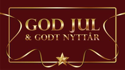 Norwegian (Norway) text for Merry Christmas and happy new year, God Jul og Godt Nyttår. Celebration new years eve. Dimension 16:9. Vector illustration.