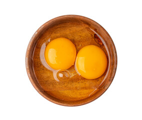 Two Broken Eggs in Bowl Isolated, Raw Yolk and White, Fresh Broken Organic Chicken Eggs