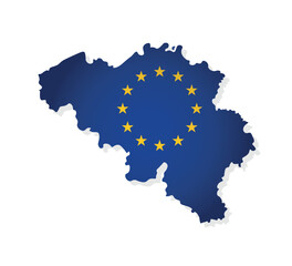 Vector illustration with isolated map of member of European Union - Belgium. Belgian concept decorated by the EU flag with yellow stars on blue background