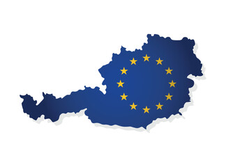 Vector illustration with isolated map of member of European Union - Austria. Modern concept decorated by the EU flag with yellow stars on the blue background