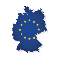 Vector illustration with isolated map of member of European Union - Germany. Art decorated by the EU flag with gold stars on dark blue background. Modern design