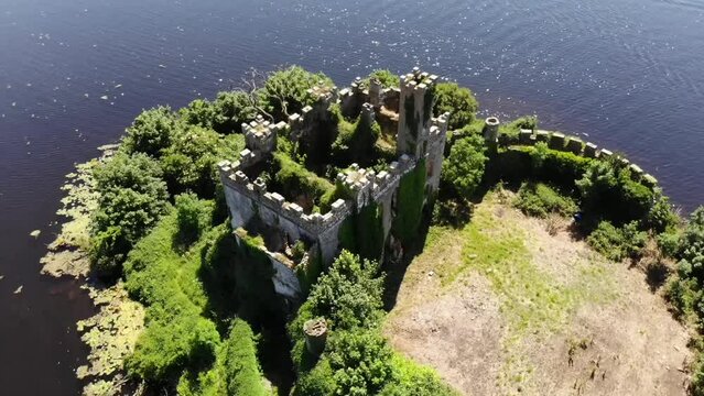 Aerial video of Castle Island in Lough Key Ireland Forest Park