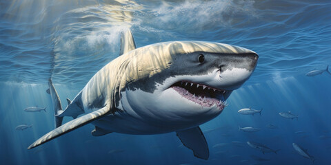 Close-up of a white shark in the ocean