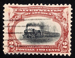 Vintage postage stamp from the 1901 Pan-American Exposition, showcasing the Empire State Express