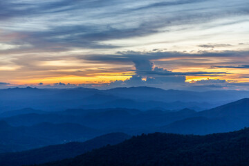 Sunset at Doi Pui viewpoint. Gorgeous North Thailand landscape from the viewpoint on the slopes of Doi Pui mountain near Chiang Mai.