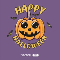 Cartoon halloween pumpkin illustration, vector template.
