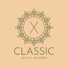 letter X classic circular border vector logo design