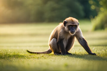 monkey is standing on the grass