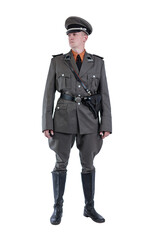 Male actor reenactor in historical uniform as an officer of the German Army during World War II