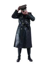 Fototapeta premium Male actor reenactor in historical uniform as an officer of the German Army during World War II
