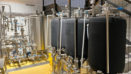 Brewery interior. Craft beer brewing equipment. Modern brewery production is High quality, flexible...