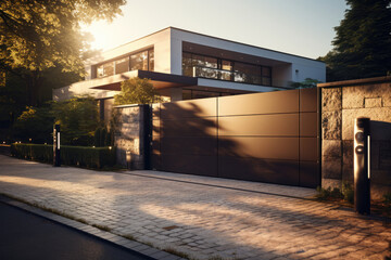 Wide gate with remote control in a modern mansion
