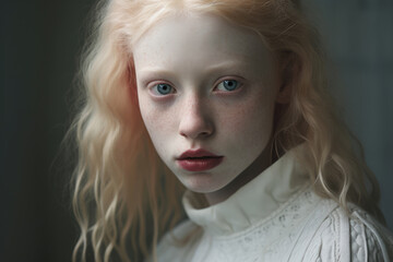 Fototapeta premium Portrait of a young beautiful albino girl