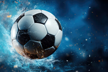 Fototapeta premium flying soccer ball on a dark background